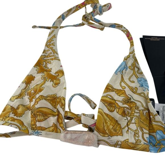 VERSACE Women's Eggshell Multicolor Baroque Print Bikini Top Size 3 Medium - Picture 12 of 14
